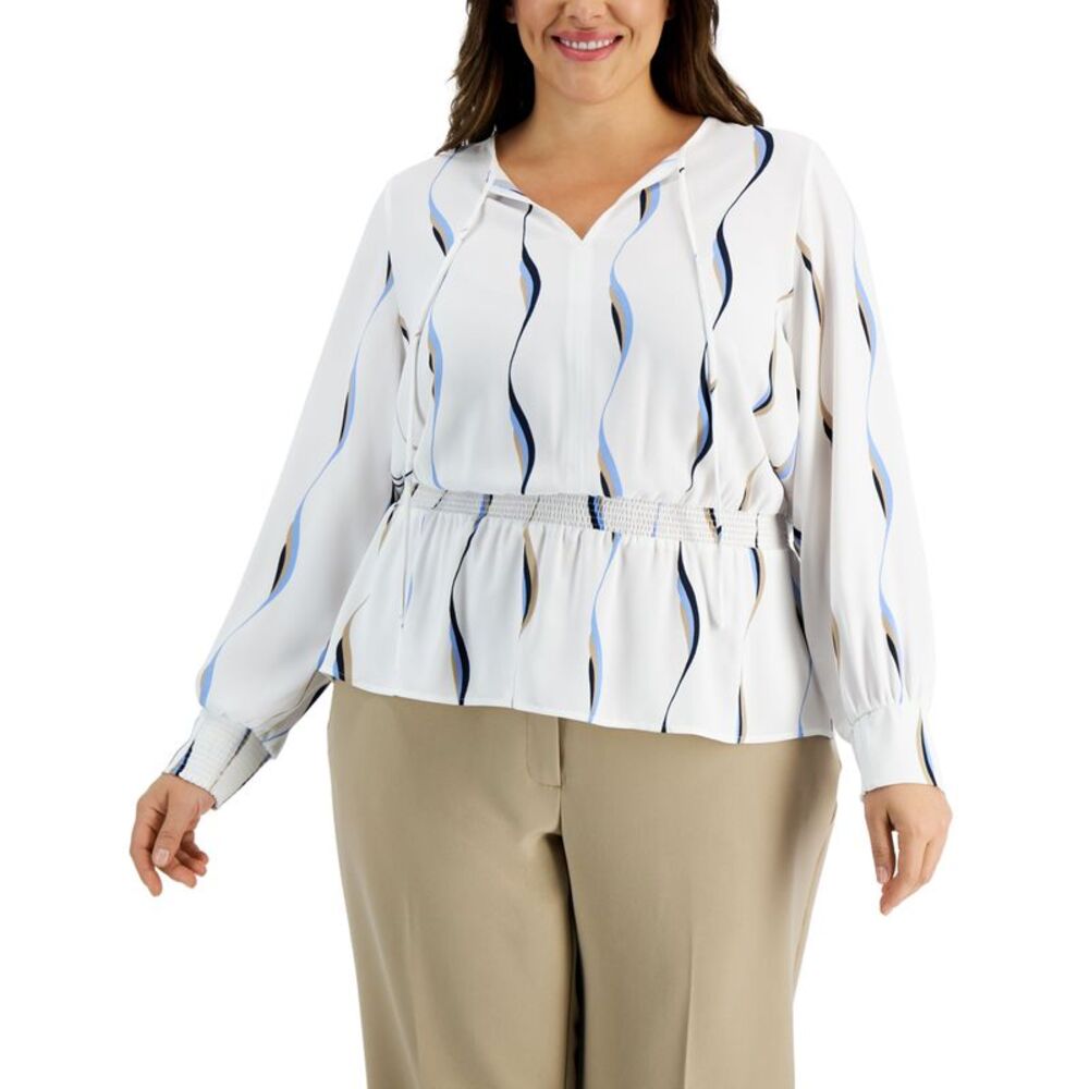 Alfani Plus Size Smocked Peplum Top